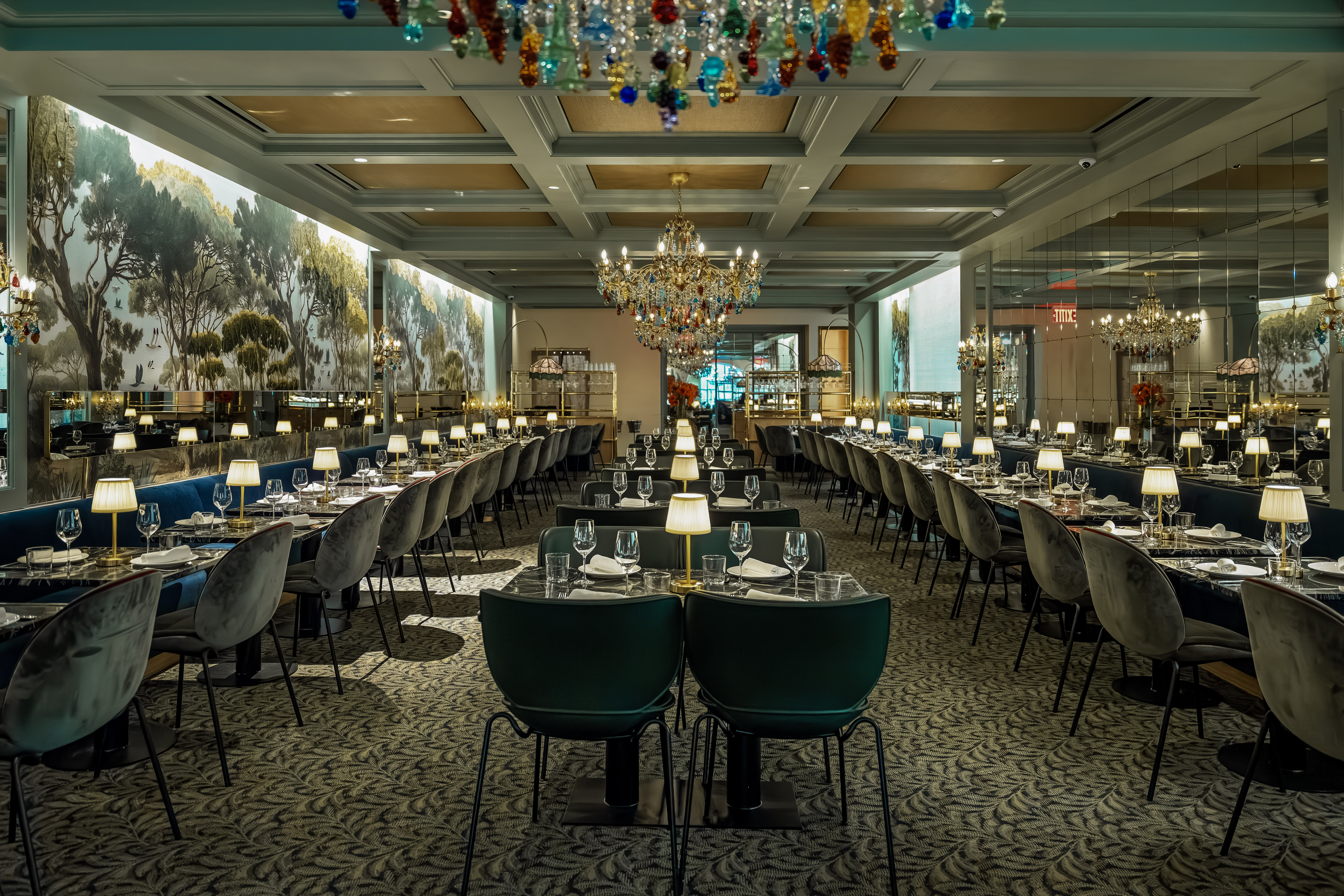 a room with tables and chairs