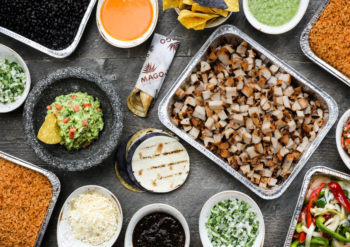 A catering spread of MAGO favorites