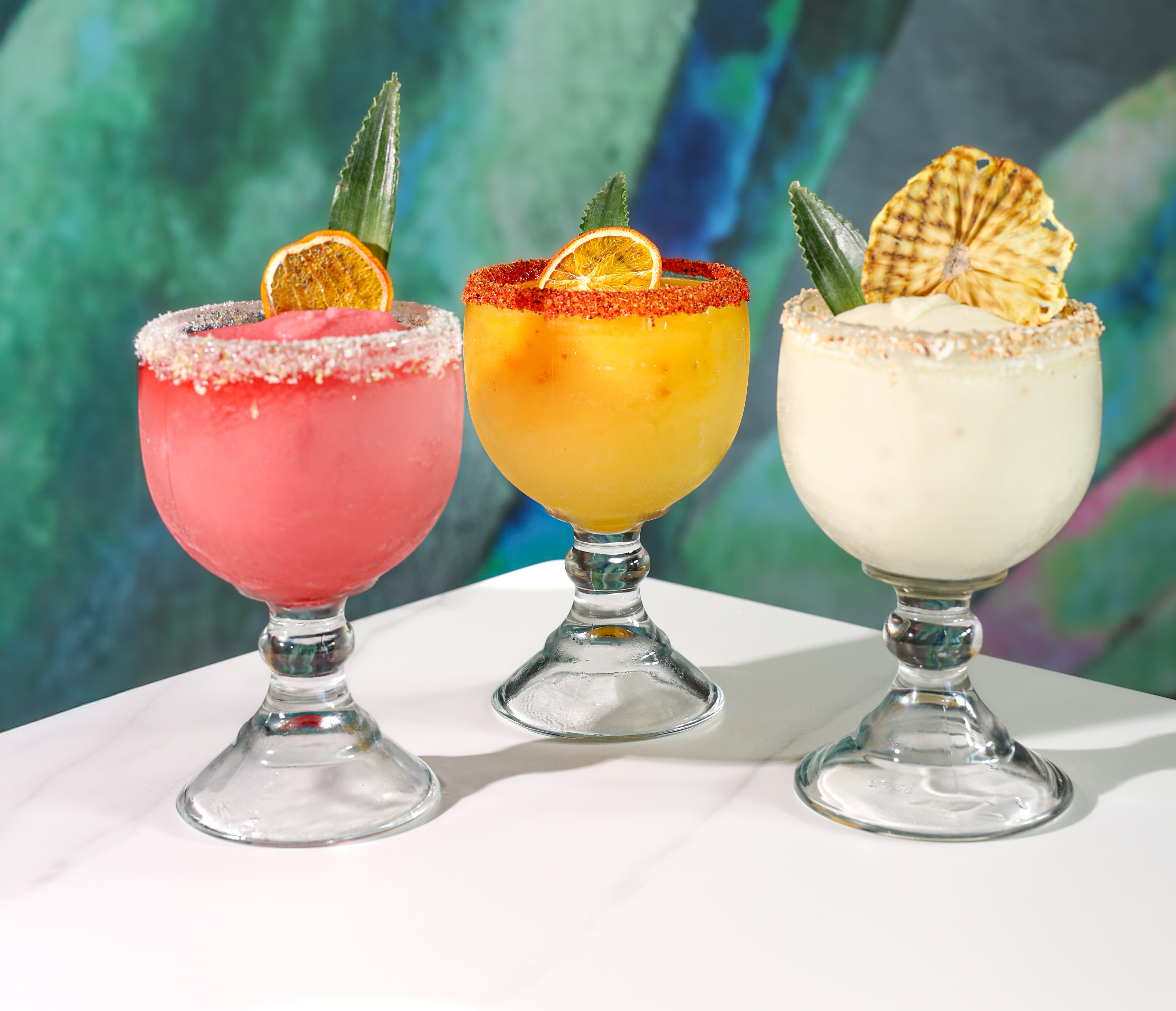 a group of drinks on a table