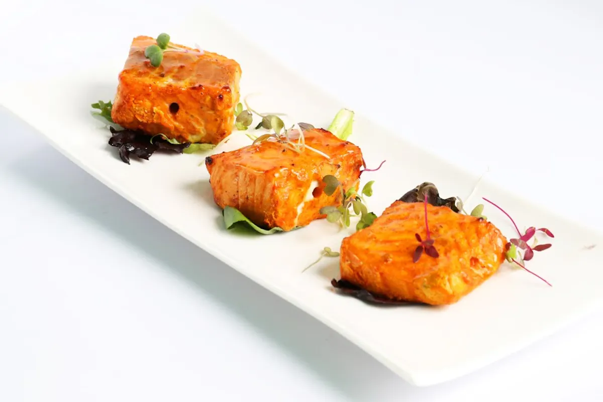 a plate of food with a slice cut out