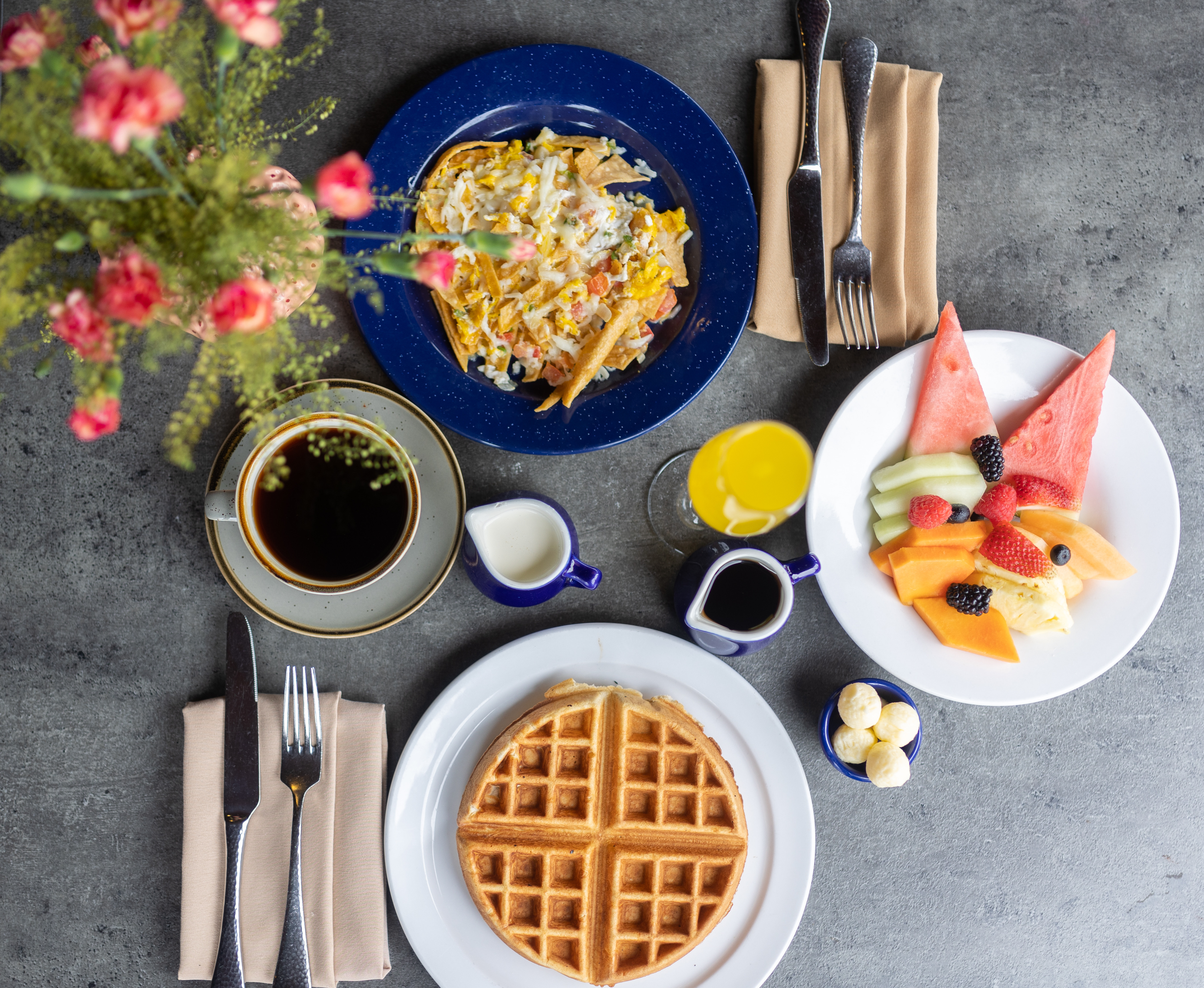 table filled with items from the picos brunch buffet