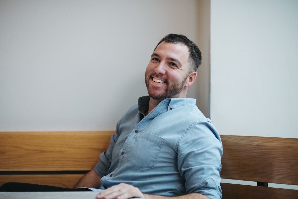 a man sitting on a table