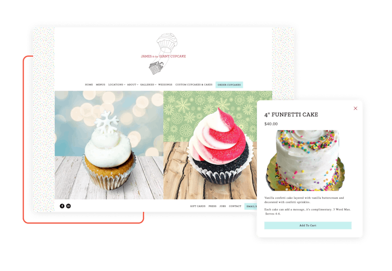 The website for James and The Giant Cupcake