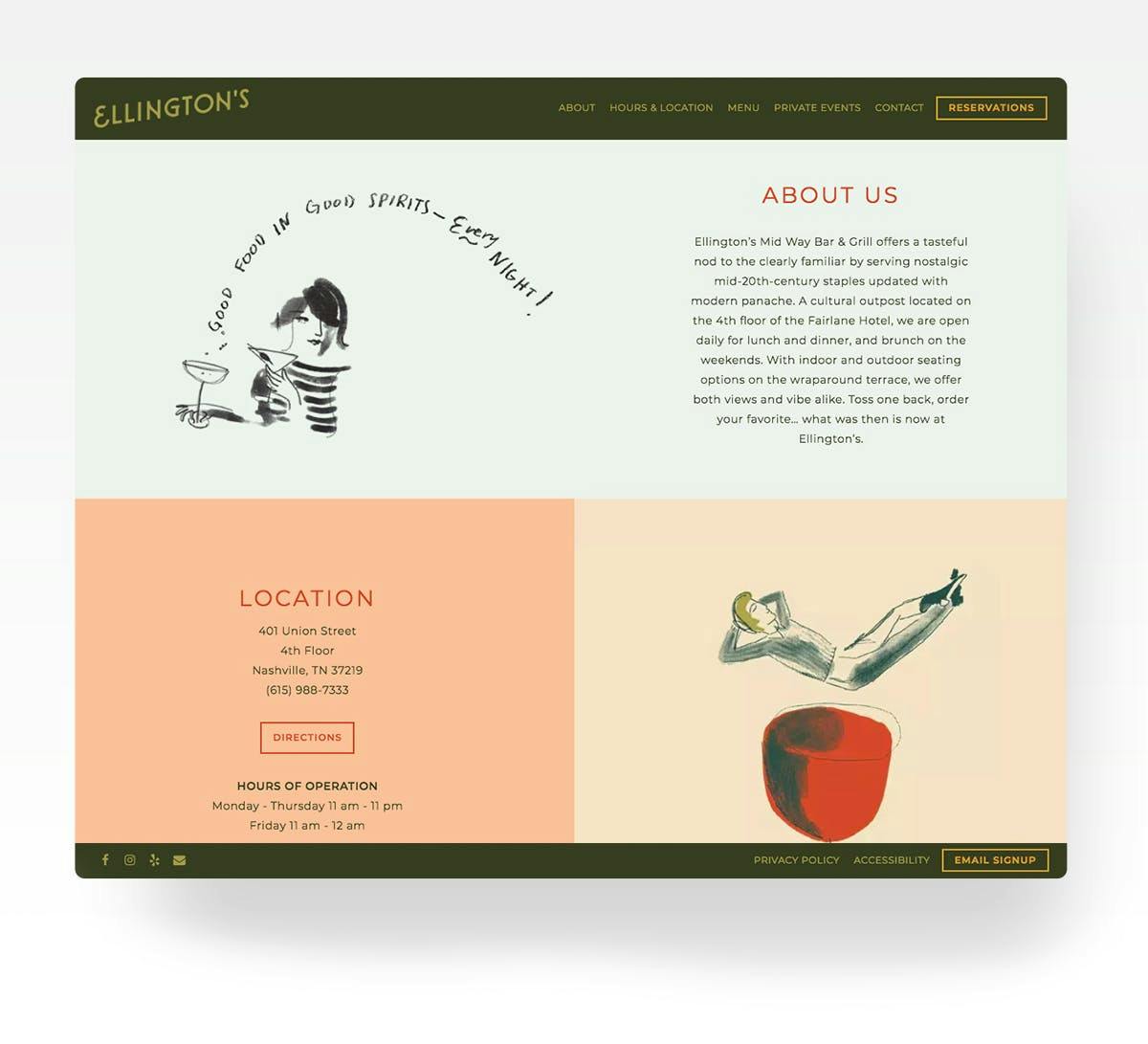 A screenshot of Ellington's website.