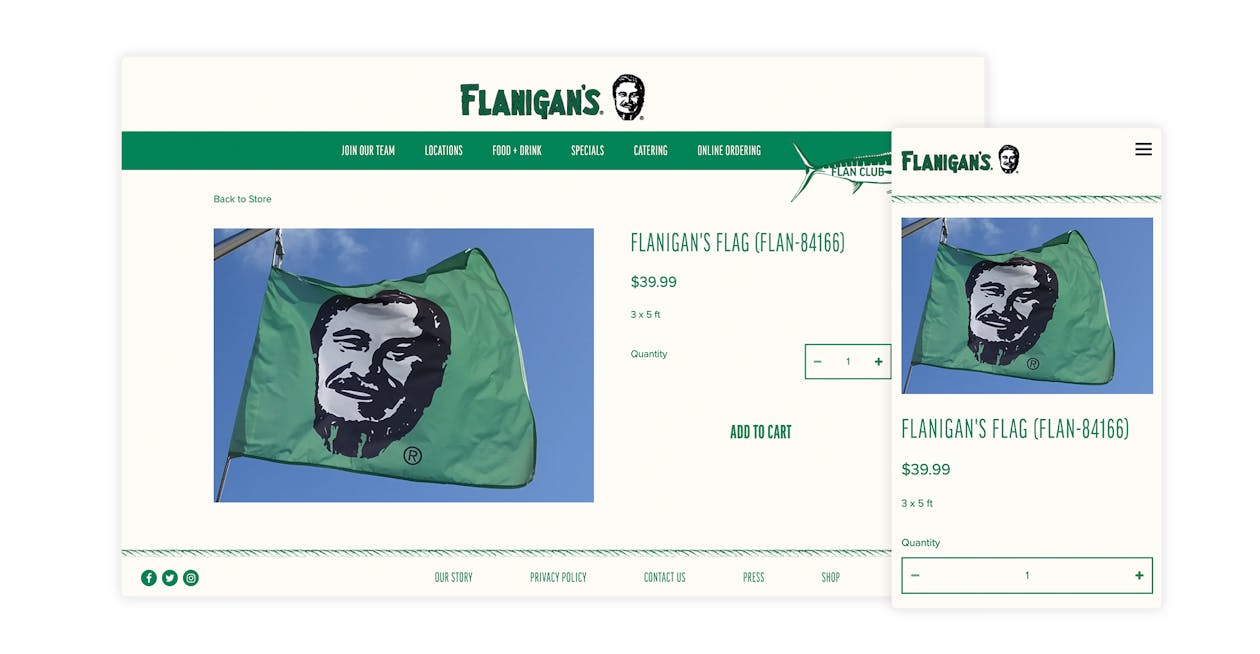 The website for Flanigan's