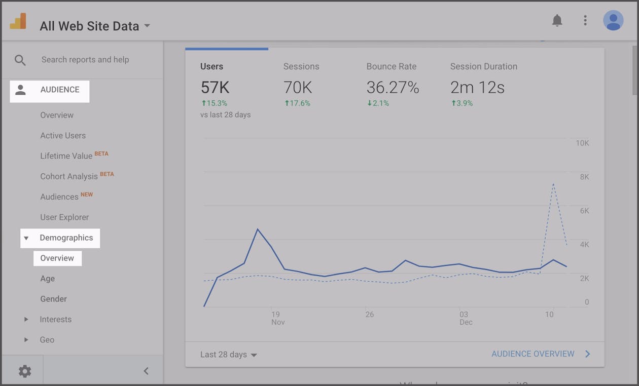 Google Analytics dashboard