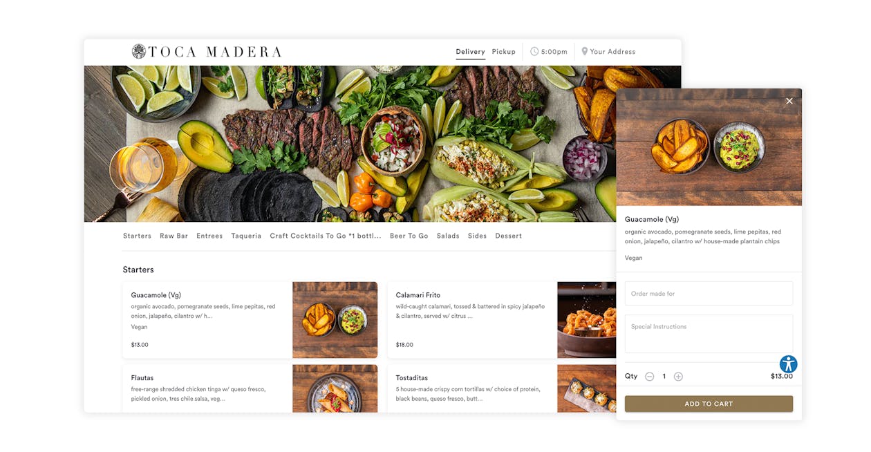 Toca Madera’s online ordering powered by BentoBox