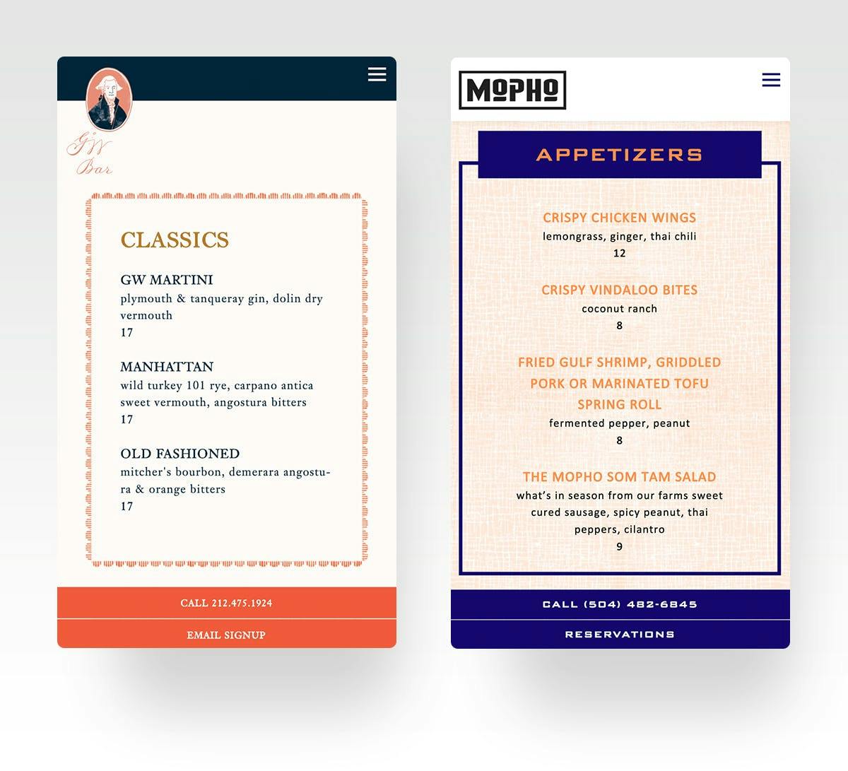 A screenshot of two mobile websites side-by-side..