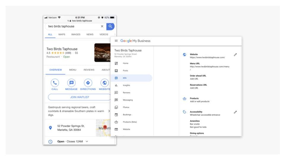 Two Birds Taphouse Google My Business Page