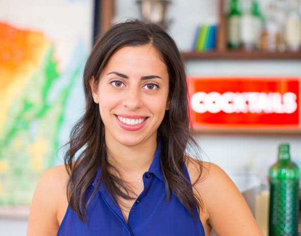 a woman in a blue shirt