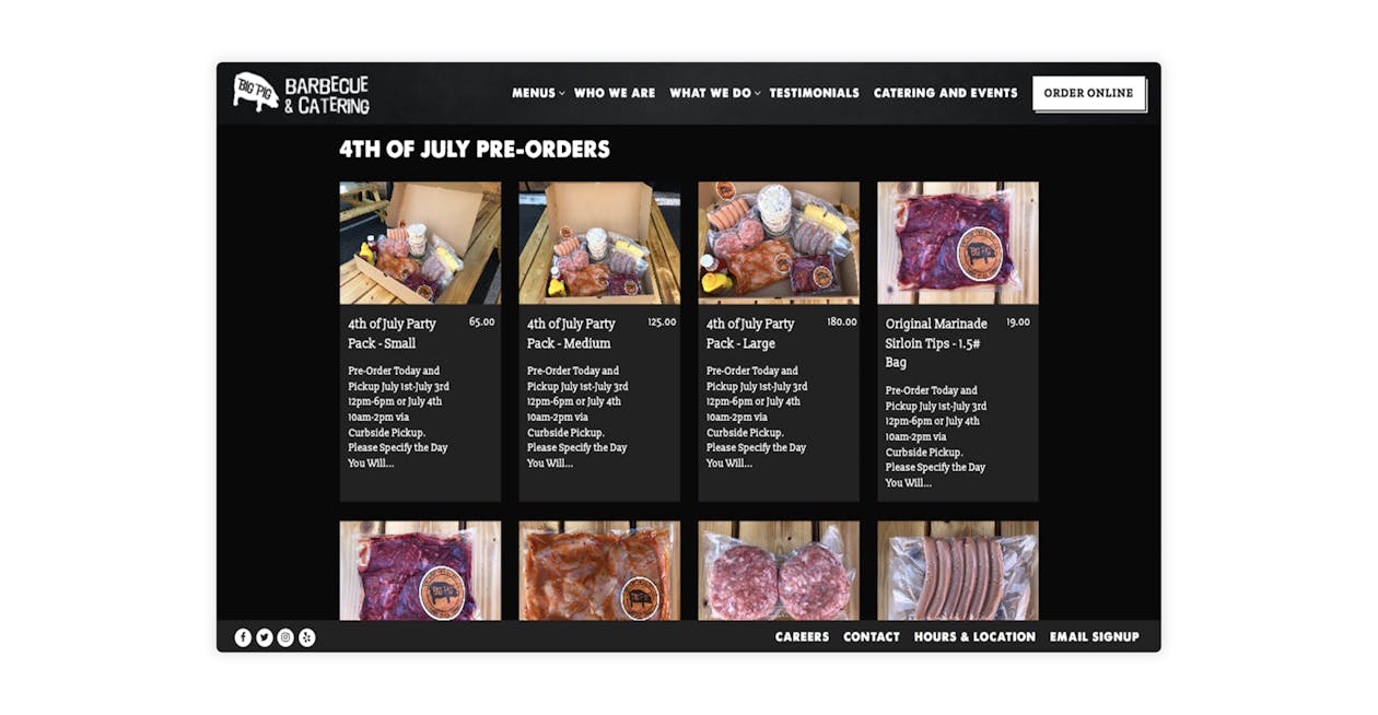 Big Pig’s Online catering store