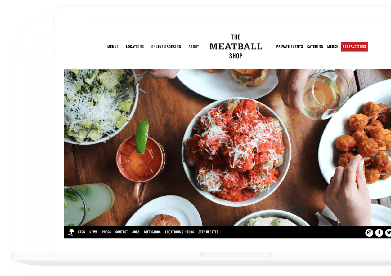 a screenshot of the meatball shop's website
