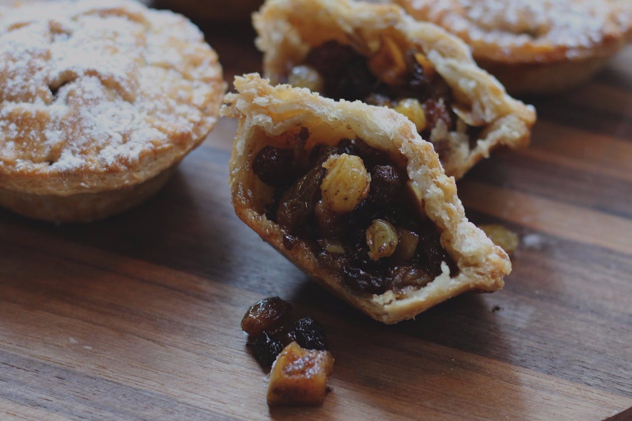 a close up of food on a minced pie