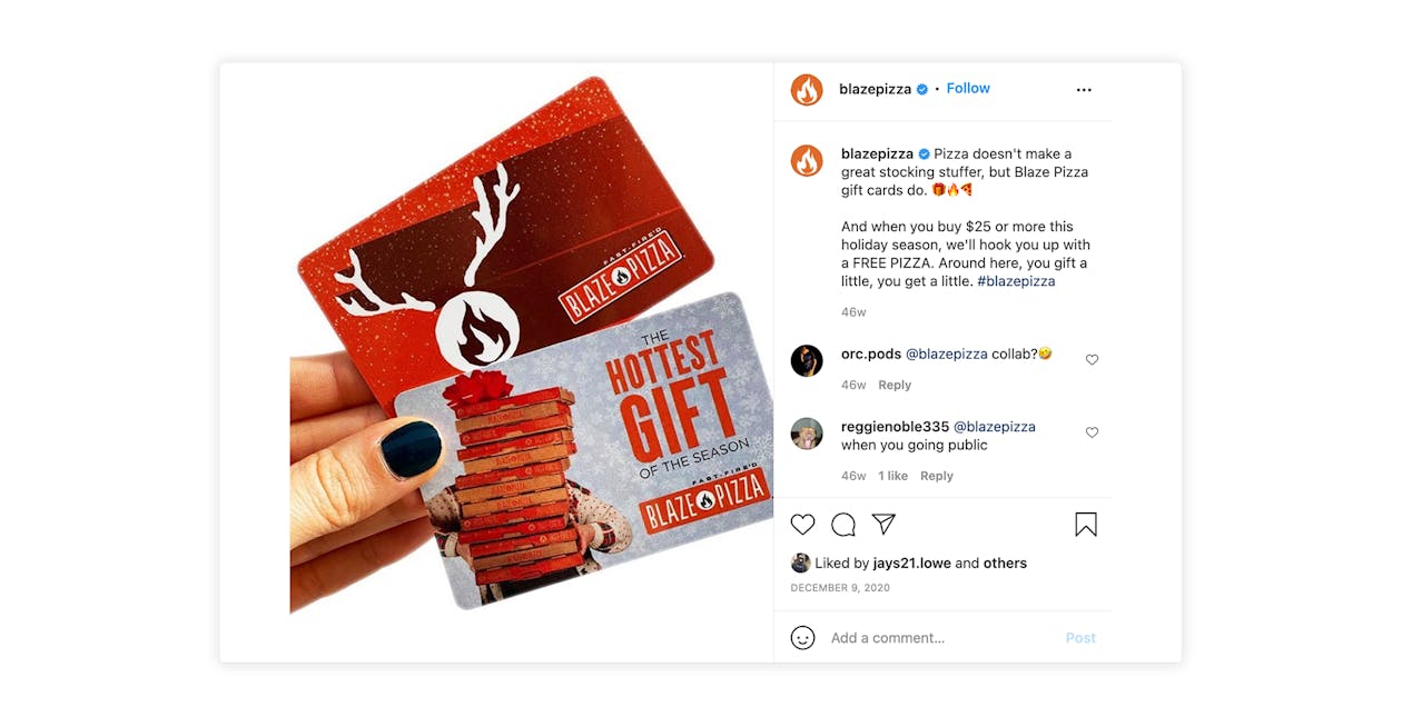 Blaze Pizza promotion on instagram 