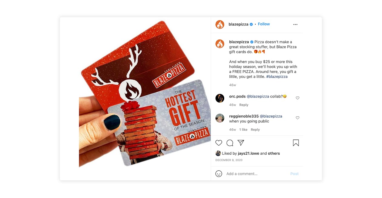 Blaze Pizza promotion on instagram