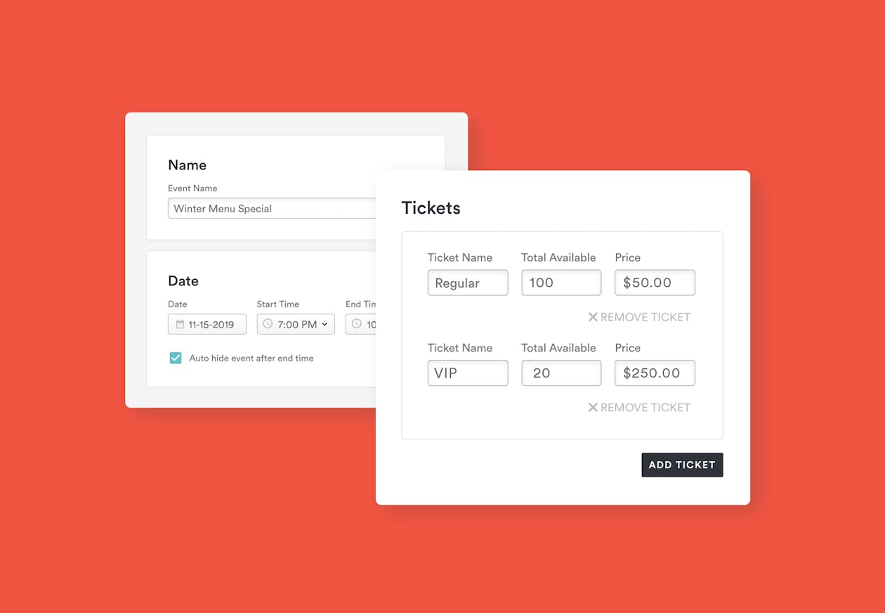 screenshot composition of BentoBox ticket management backend interface