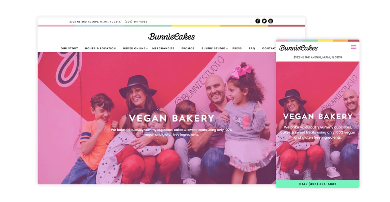 A screenshot of a bakery website. 