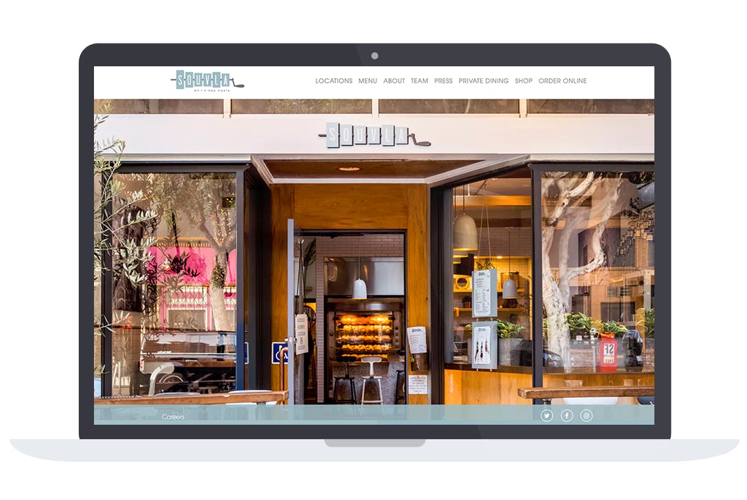 A screenshot of a restaurant website on a computer.