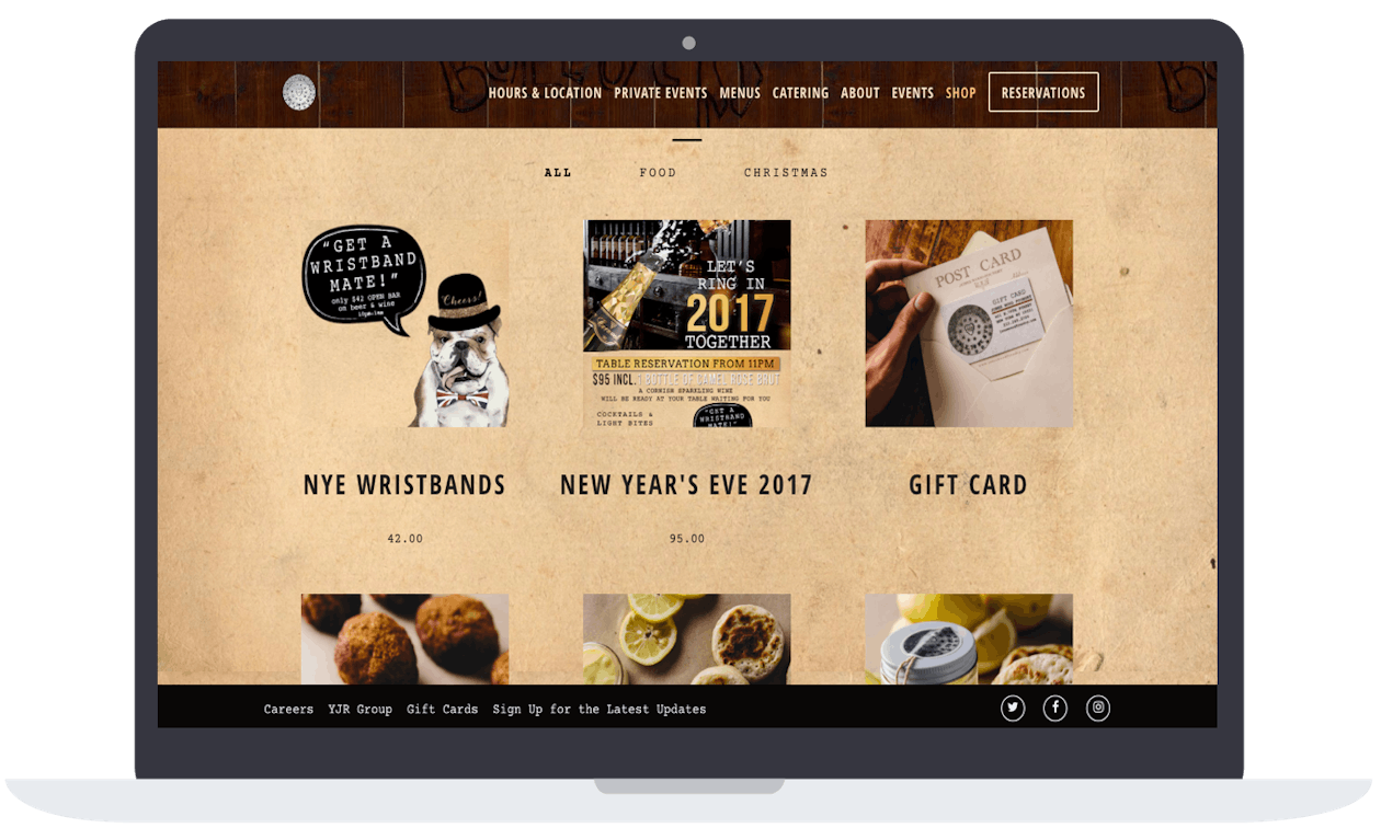 A screenshot of a restaurant website.