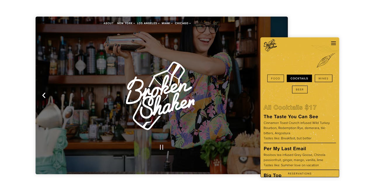 Example of a bar website