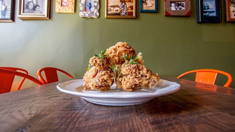 a plate of food sitting on a table