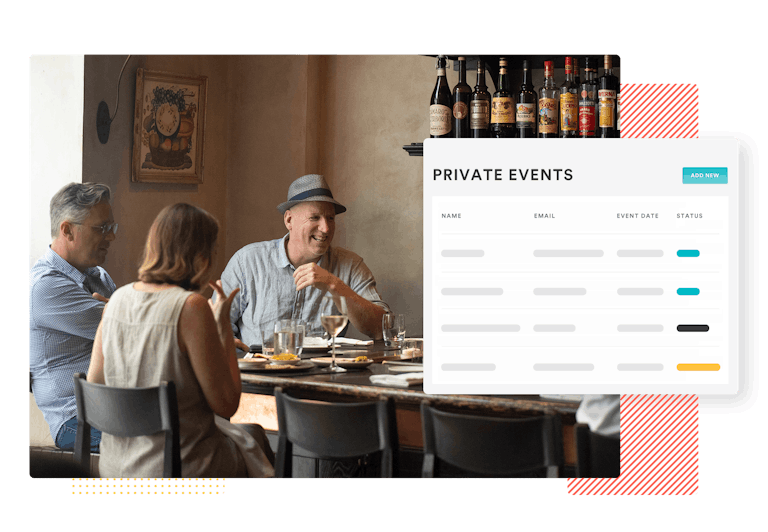 a composite image of a man sitting a table with the private event listings