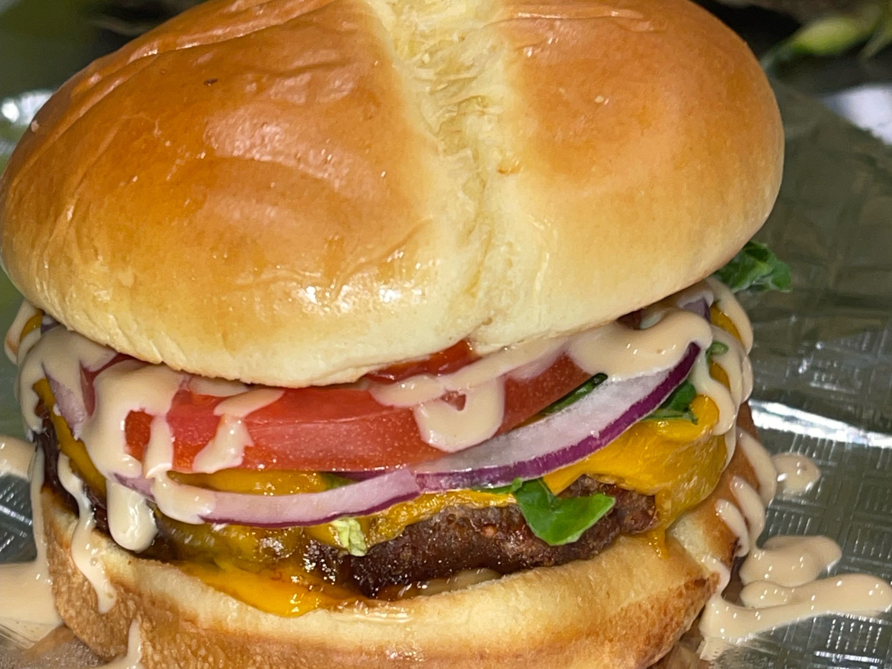 a close up of a sandwich sitting on top of a table