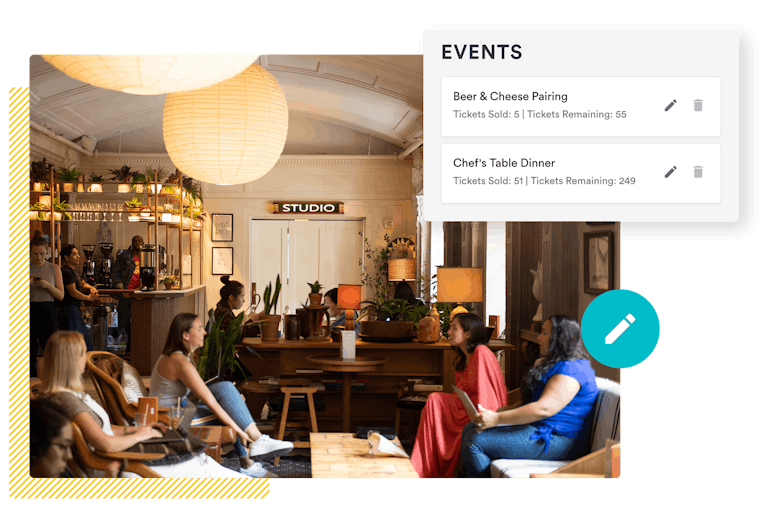 a composite image of diners and the bentobox event management tools