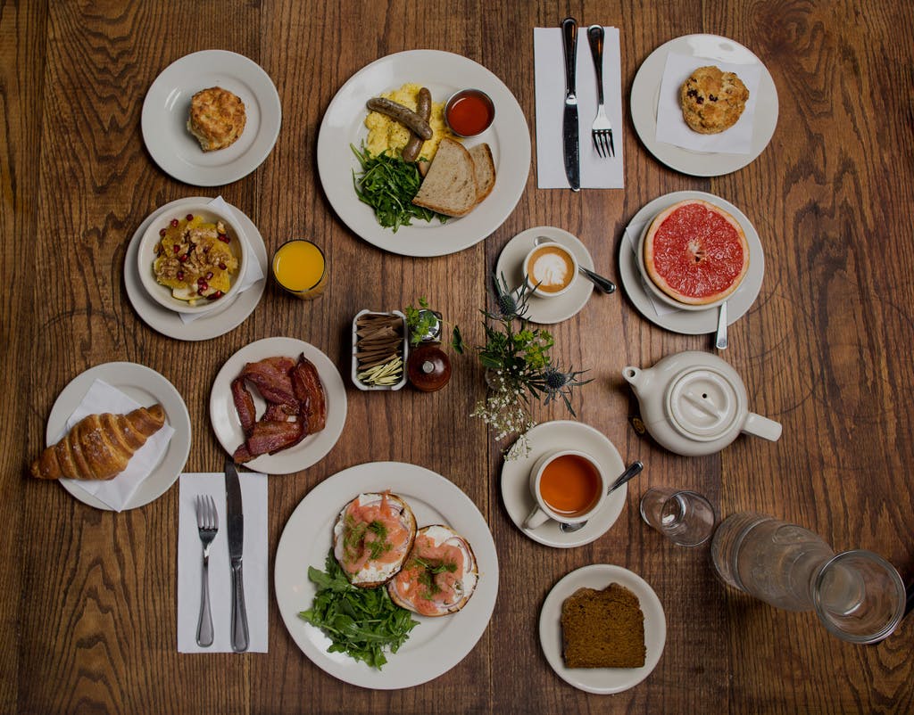 a bunch of food on a plate on a table