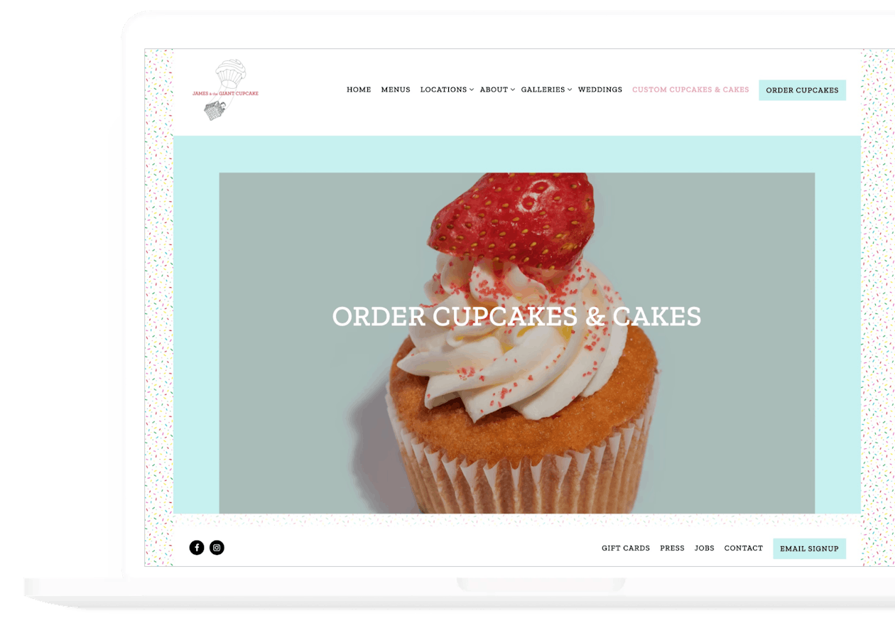 The website for James and the Giant Cupcake