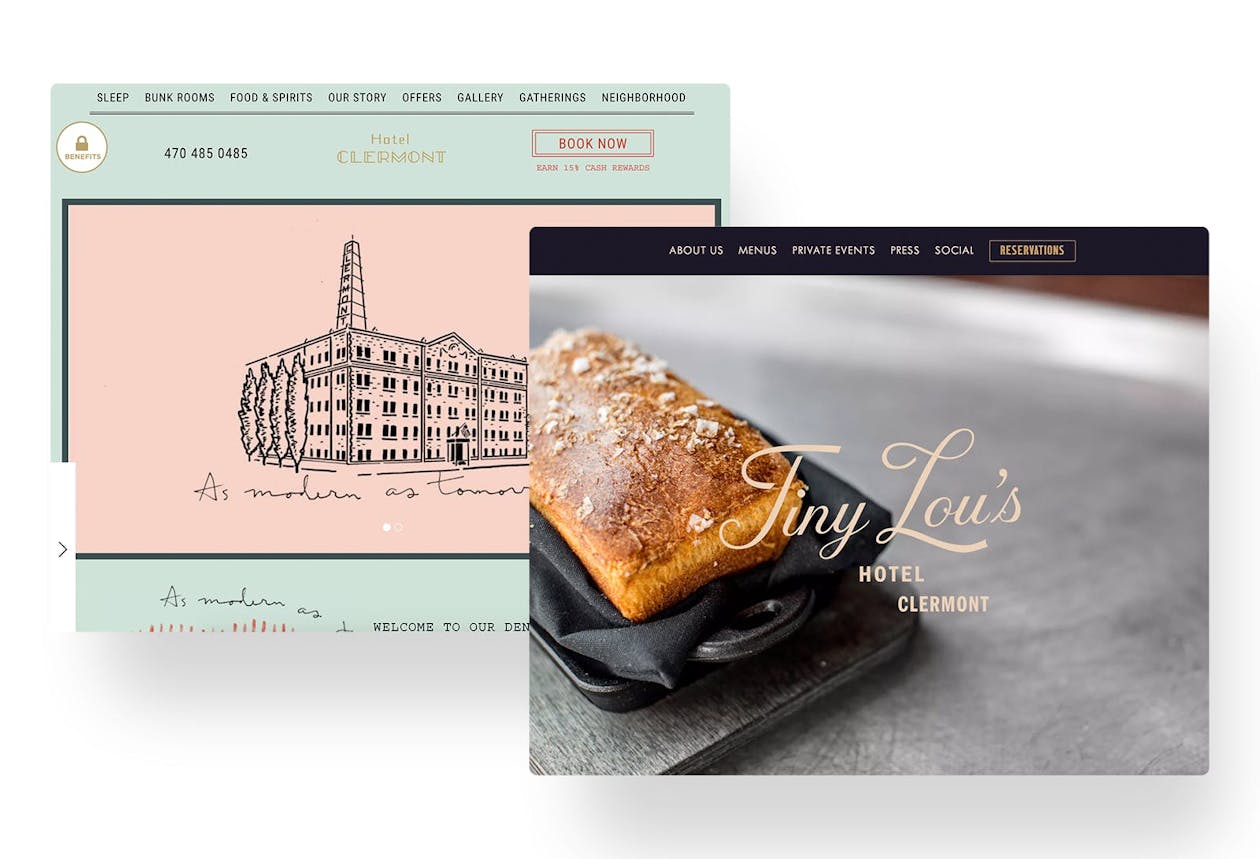 A screenshot of restaurant websites.