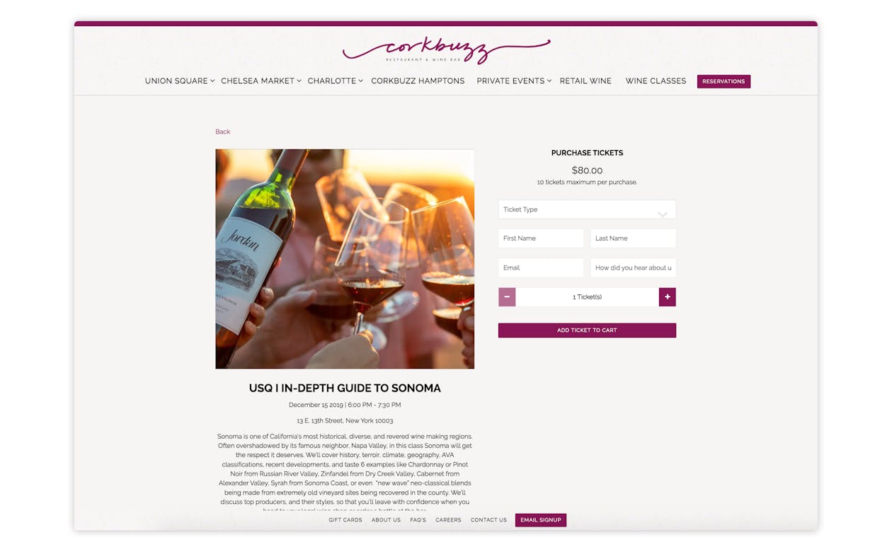 a screenshot of a restaurant website
