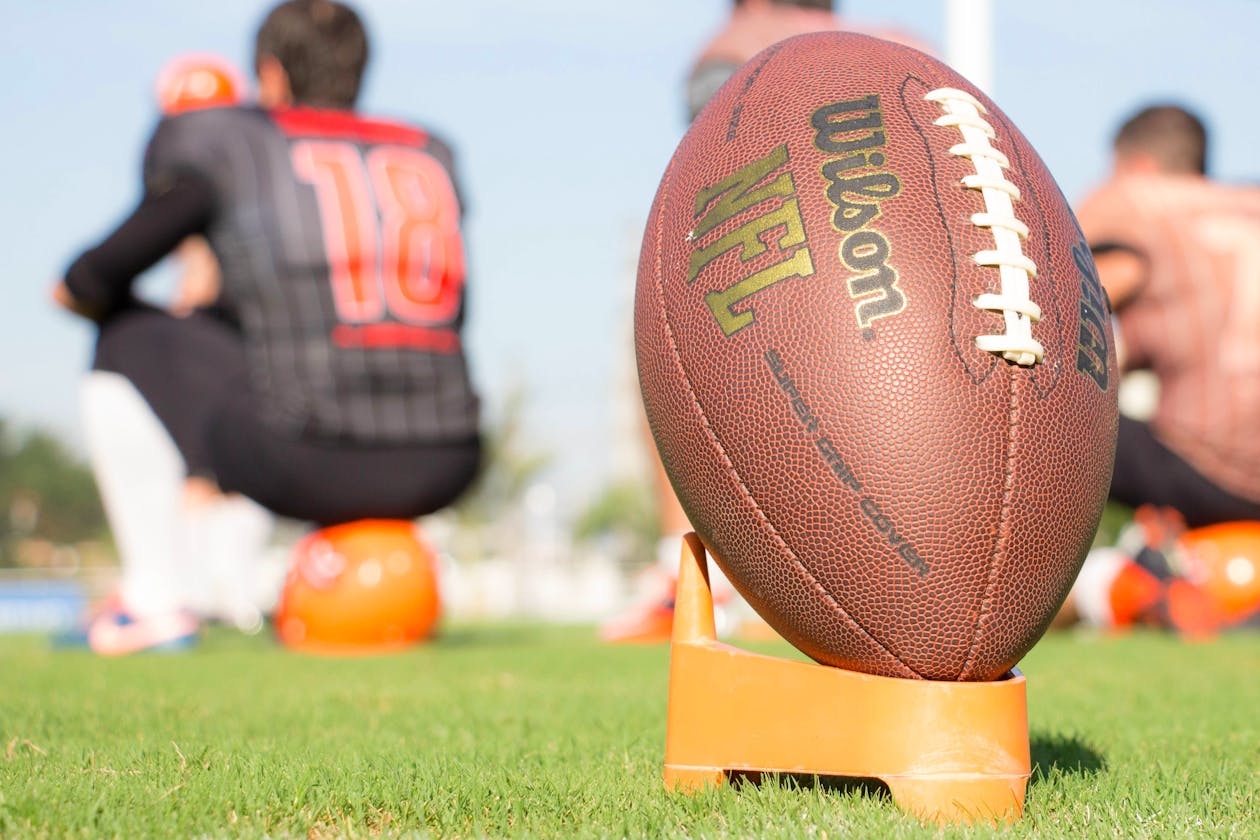 a close up of a football