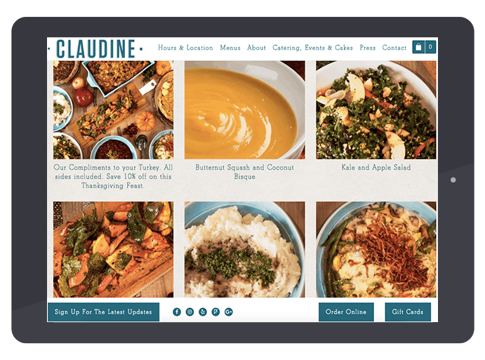 Claudine's online pre-order catering for their Sides and Pies Thanksgiving Special.