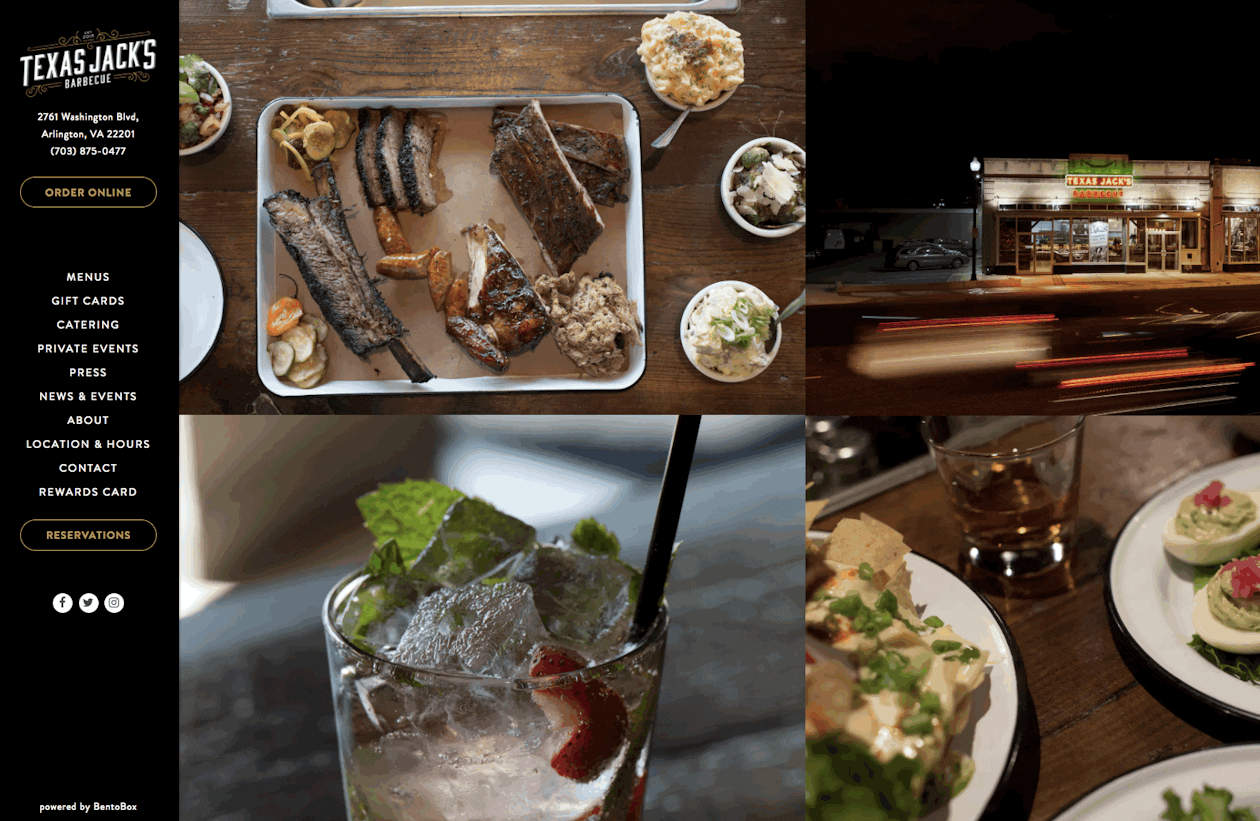A screenshot of a restaurant website.