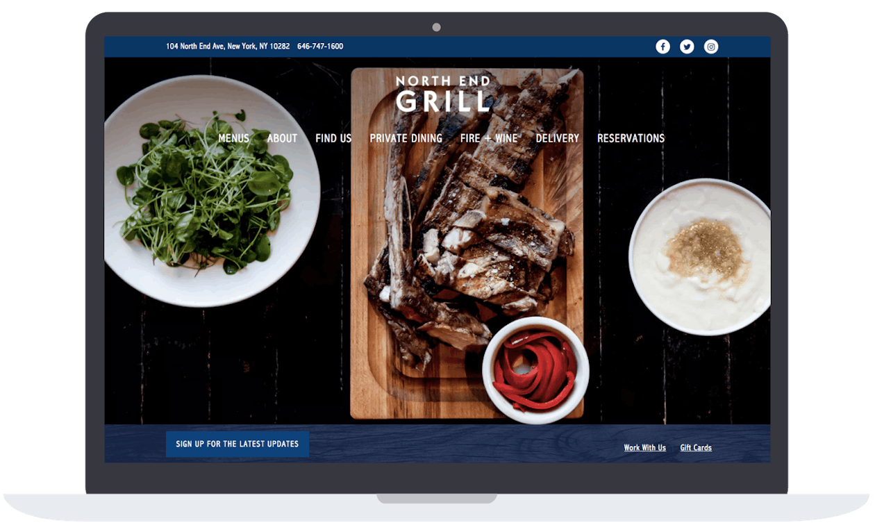 a screen shot of northend grill website