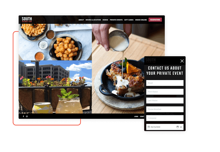 The website for South Kitchen