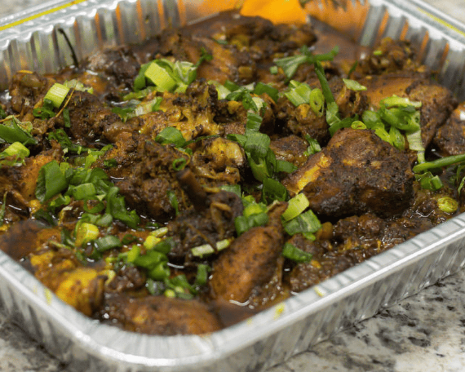 a dish is filled with food