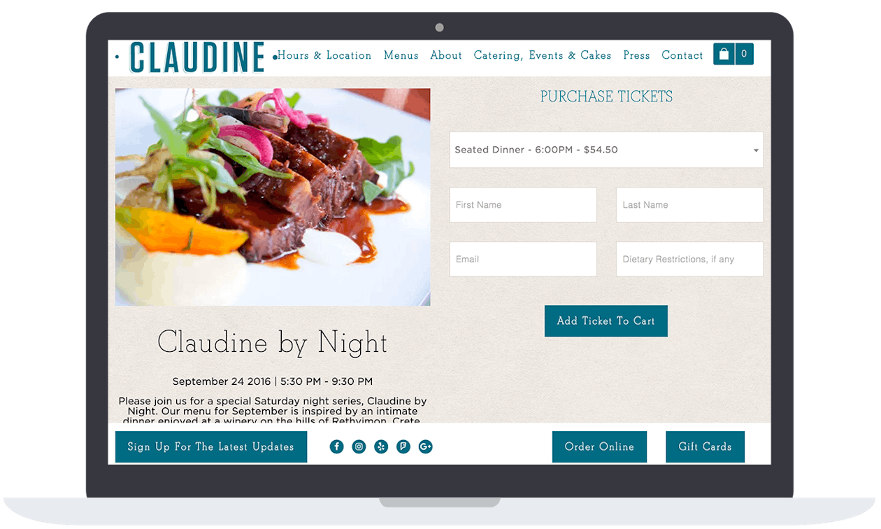 The online tickets Claudine's sold for their event, "Claudine by Night."