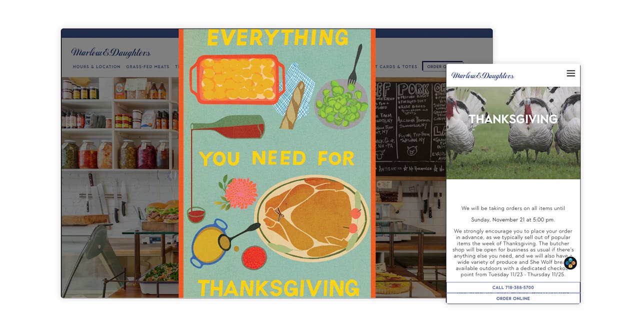 Marlow & Daughters promotes Thanksgiving offerings through the website