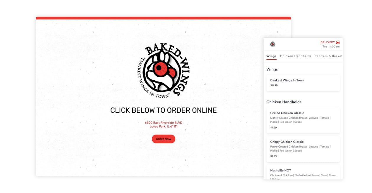 The website and online ordering system for Baked Wings