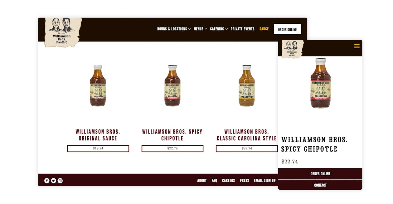 The website for Williamson Bros BBQ