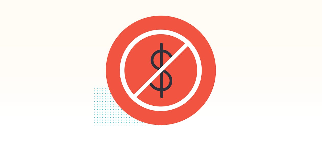 An illustration of a dollar sign with an x through it.
