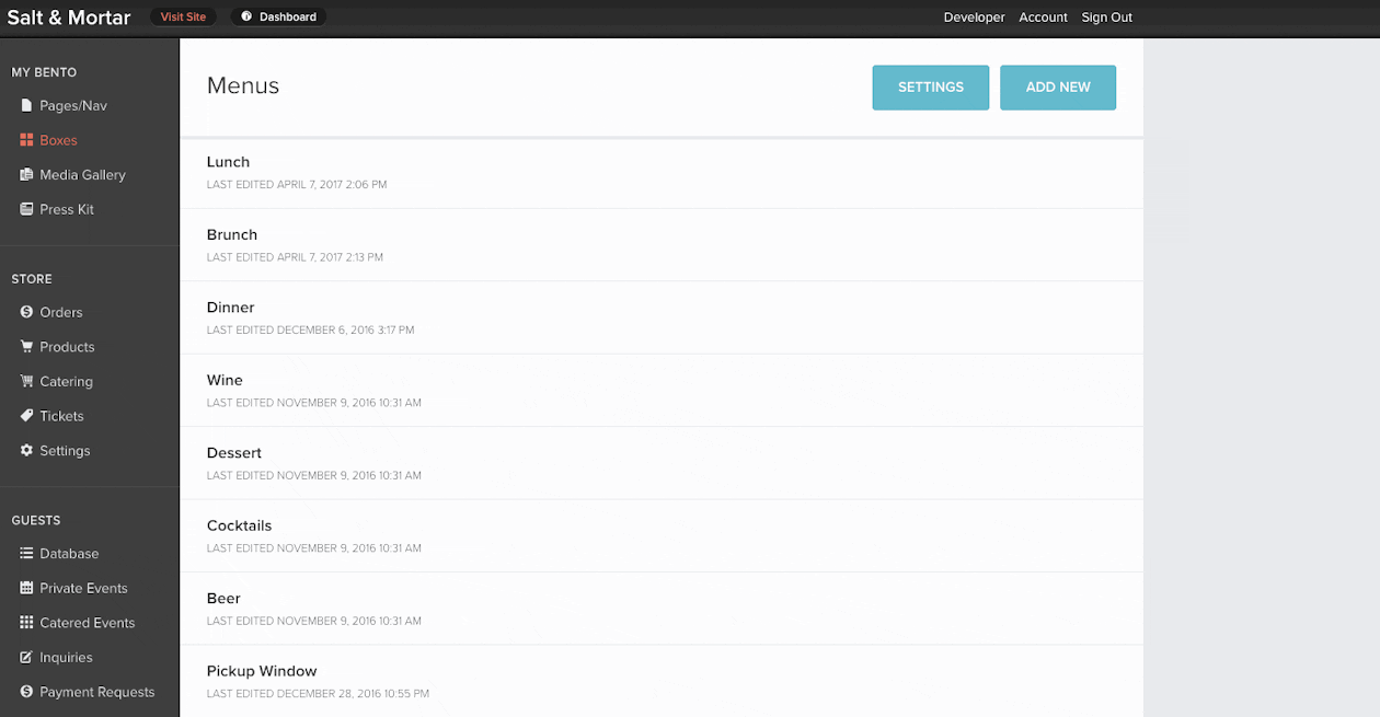 Updating a menu in the BentoBox backend.