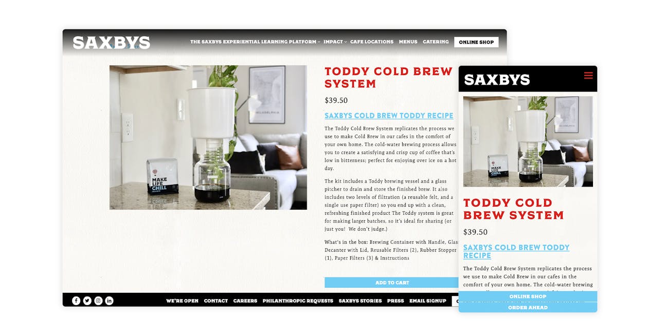 The website for Saxby's