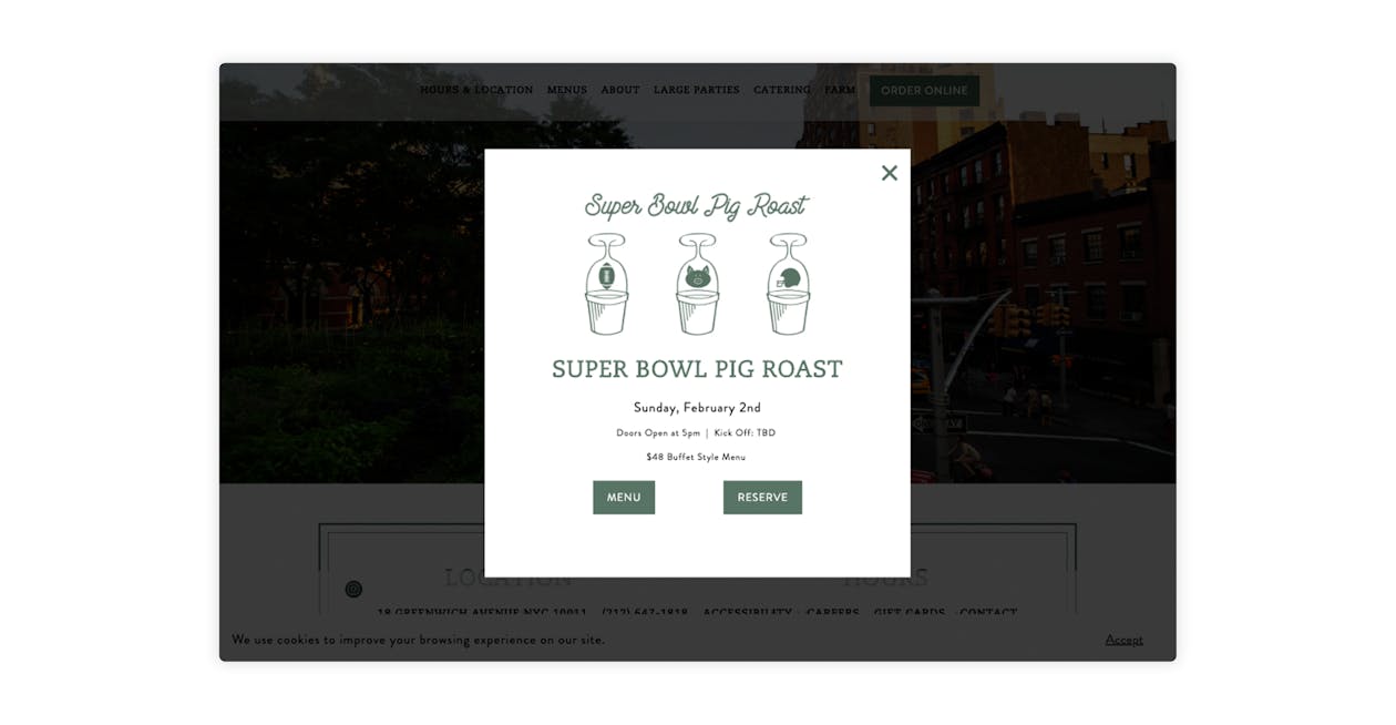 a screenshot of a restaurant website
