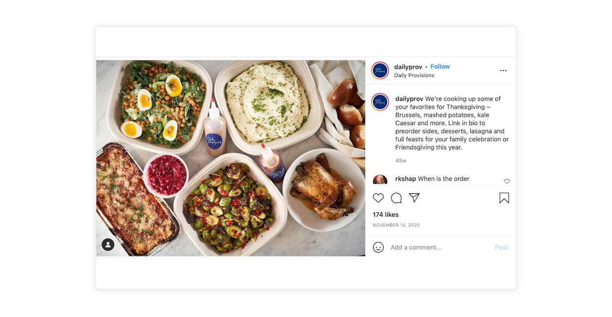 Daily Provisions promoted its Thanksgiving favorites on Instagram last year