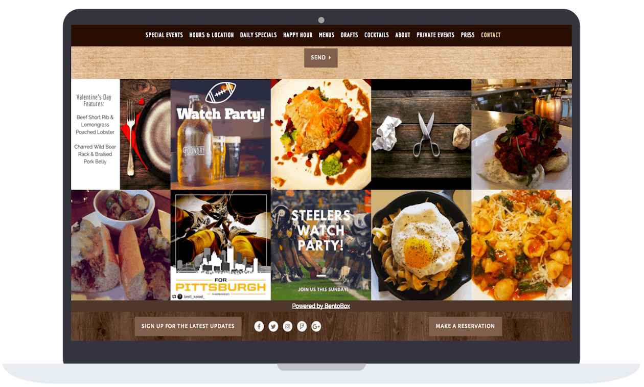 a screen shot of a restaurant website on a computer.