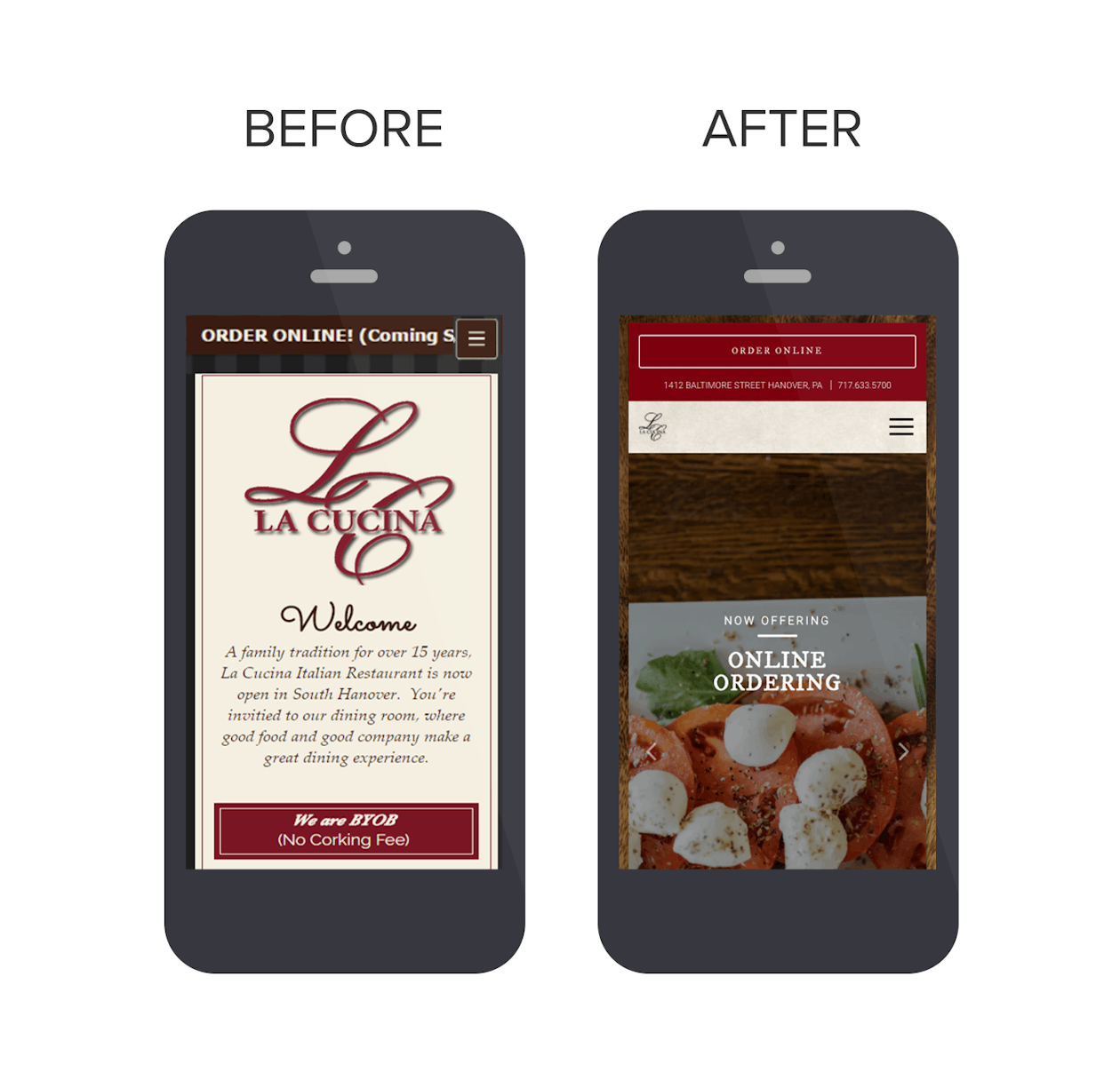 La Cucina website before and after shoots