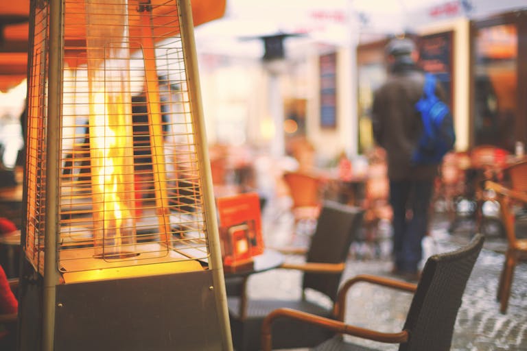 An outdoor heater at a restaurant